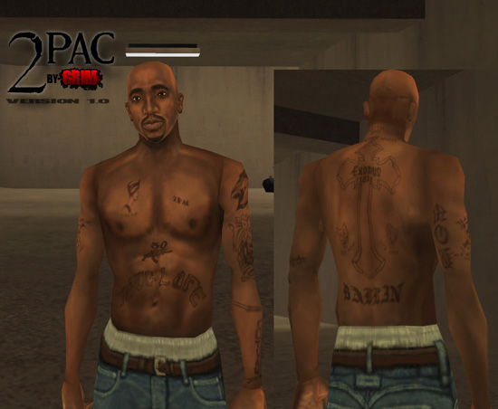 Tupac Body Tattoos Slim body only at Grand Theft Auto: San Andreas Nexus - Mods and community